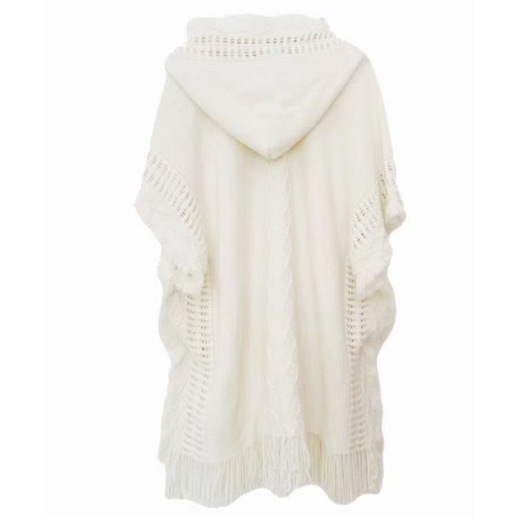 Solid Color Ethnic Shawl: Warm Knitted Tassel Cloak for 2024 Travel