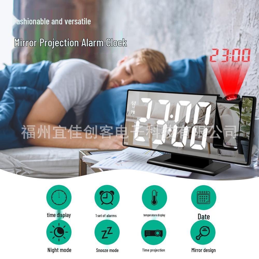 Smart Projection Alarm Clock - Large Mirror Display, Silent Snooze, Multifunctional Digital Luminous Desk Clock