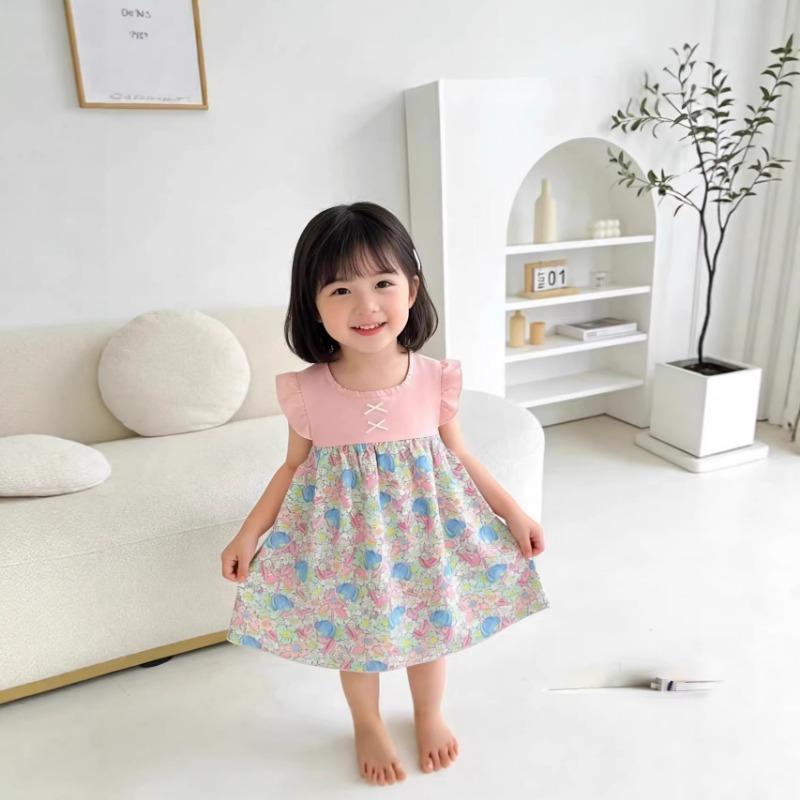 Girls Sleeveless Floral Printed Puffy Princess Dress Toddler Birthday Party Gown