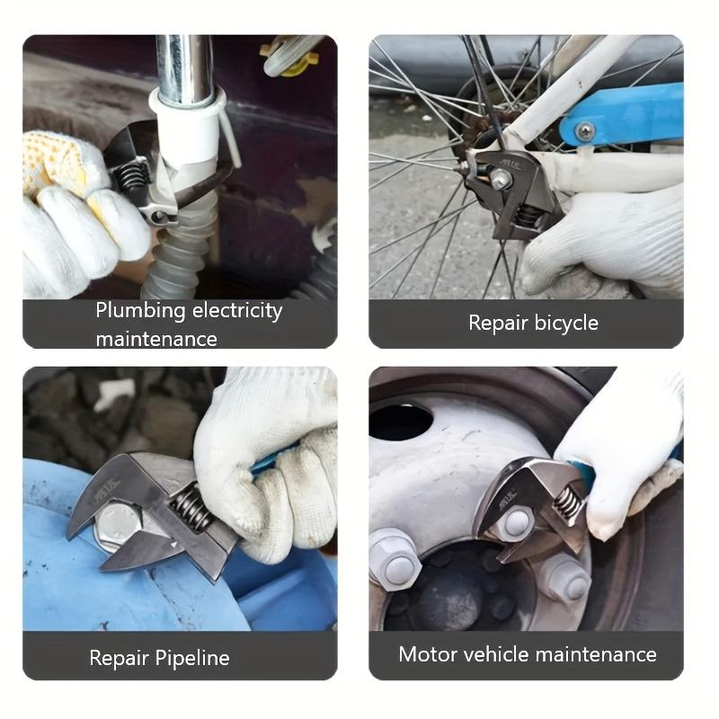 1 Piece Adjustable Wrench - Large Opening, 4 Sizes Available, Short Handle Mini Wrench with Laser Scale and Rubber Handle - Durable Metal