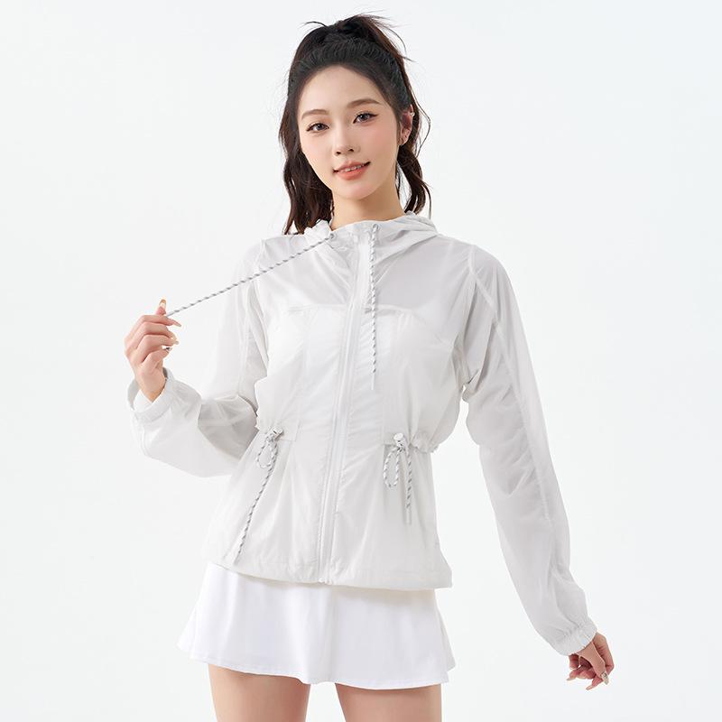 

Summer light and breathable drawstring waist skin clothing fitness quick-drying skin-friendly sunscreen clothing women s hooded sports jacket XL