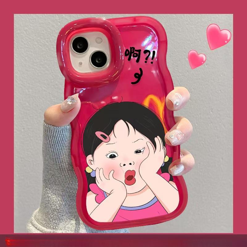 

Подходит для Apple 15 Чехол для мобильного телефона iPhone 13 Cute Funny Girl 16 Волнистая сторона Невидимый двойной кронштейн Мягкий силикон Redmi K40/K40 Pro