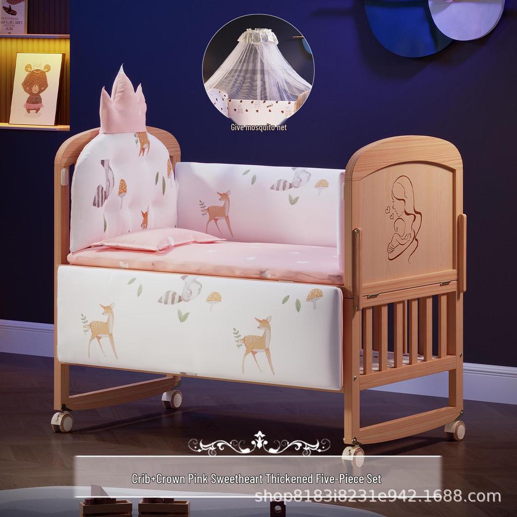 Movable Solid Wood Baby Crib & Rocking Cradle