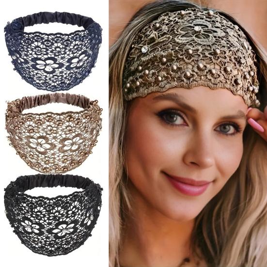 4Pcs Plum Blossom Wide Headband Faux Crystal Imitation Pearls Non-Slip Floral Cutout Design Hair Band Festivals Casual Wear