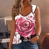 Ladies' Outdoor Casual Sports Double Loop Buckle Vest with Flower Print Pattern ,V-neck, Sleeveless, Medium Stretch Fabric