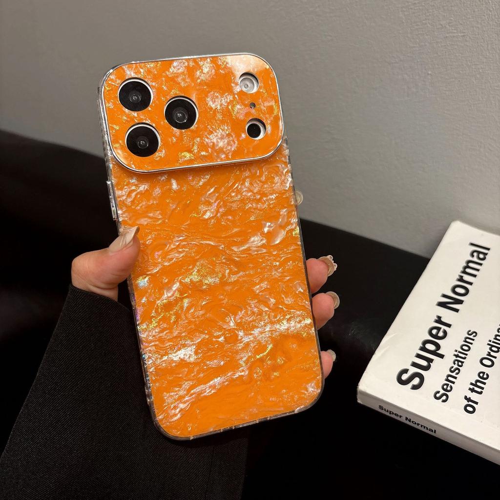Applicable To Iphone17promax Large Window Gilt Glitter Shell Pattern Mobile Phone Case Apple 16 Solid Color Protective Case