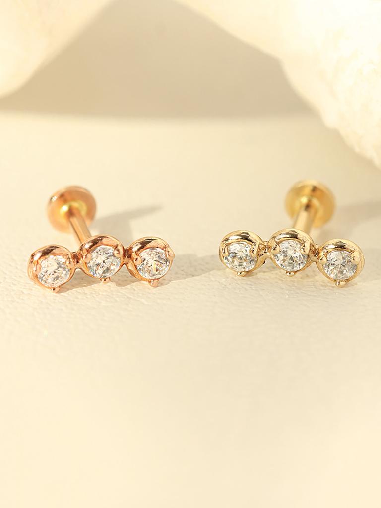 Minimal Piercing 14K Internal Trio Cubic Labret Piercing