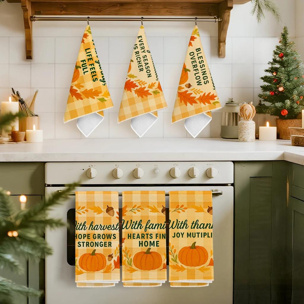 2/4/6pcs set Kitchen Towels Autumn Thanksgiving themed mapleHand Towels Christmas Decorations for Home Noel Dish Towels Gifts