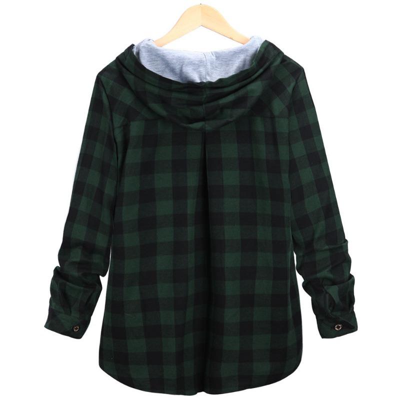 Autumn and Winter New Plus Size Women's Slim Fit Mid Length Plaid Hooded Cardigan Top Jacket