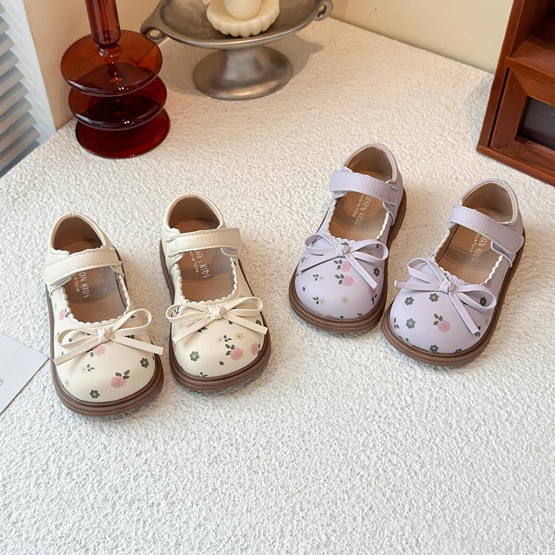 Girls princess shoes sweet floral small leather shoes 2025 new children's shallow mouth single shoes baby girl Mary Jane shoes tide