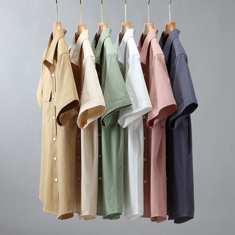American Short Sleeve Shirt Men Summer Shirt Pure Cotton Casual Men Tops Youth Double Pockets Shirt New Fashion Men Clothing