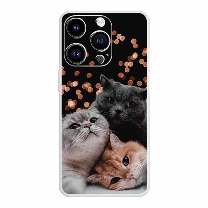

Cats Cover For iPhone 16 15 14 Pro Max TPU Soft Case Flower Funda iPhone16 iPhone15 Plus 16e iPhone14 Clear Transparent Rose -iPhone 16 plus