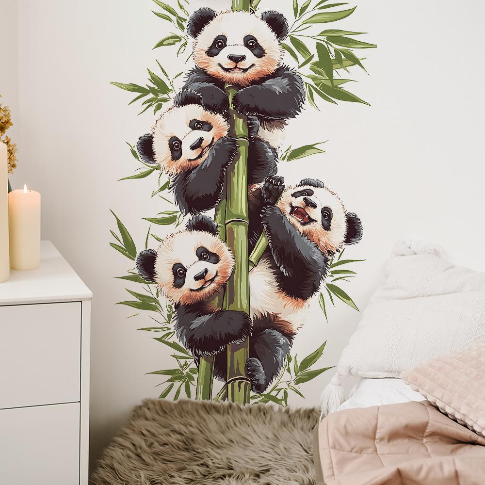 Cartoon Watercolor Bamboo Panda Bedroom Living Room Entrance Decoration Wall Sticker Self-adhesive Decals