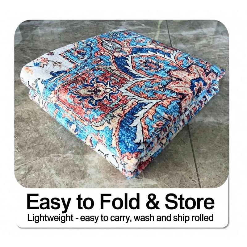 The living room sofa is extensively covered with carpet