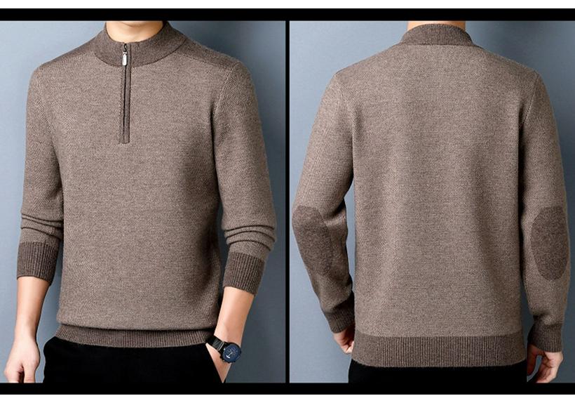 Men's Thick Warm Wool Half-Zip Sweater for Autumn/Winter - Middle-aged Base Layer Dad's Outfit