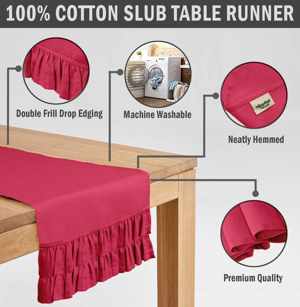 Vargottam Rosa Heimdeko Stilvolle Hochzeitsfeier Feiertags-Tischdeko Uni Doppelrüschen Tischläufer-14 x 108