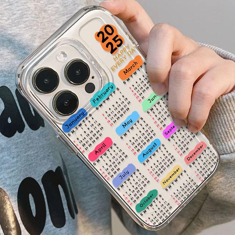 2026 Black Letter Calendar for iPhone17promax Space Phone Case Apple 16 Transparent 15/14 Fine Hole
