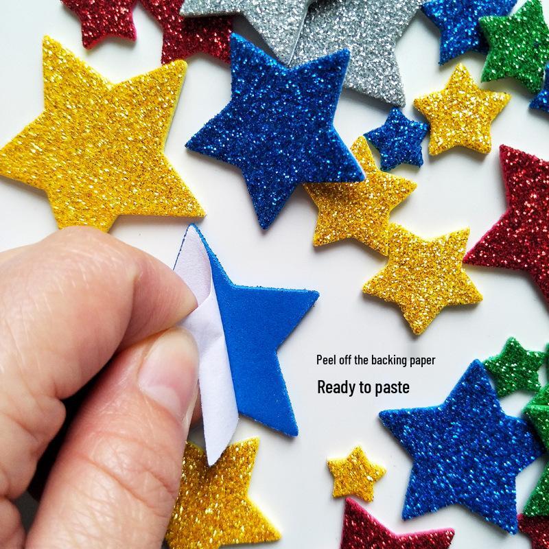 Gold Glitter Five-Pointed Star Foam Stickers for Kindergarten - Small EVA Geometric Shapes