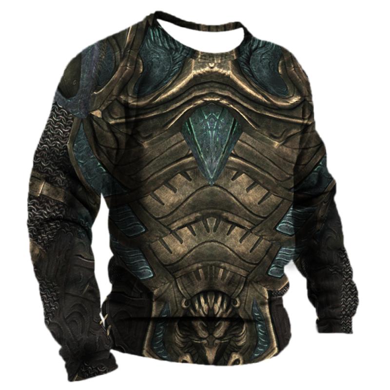 Mode Rüstung Druck männer Langarm T-shirts Frühling Herbst Nachahmung Baumwolle Sport Fitness Casual Kleidung Lose Tops Plus Größe