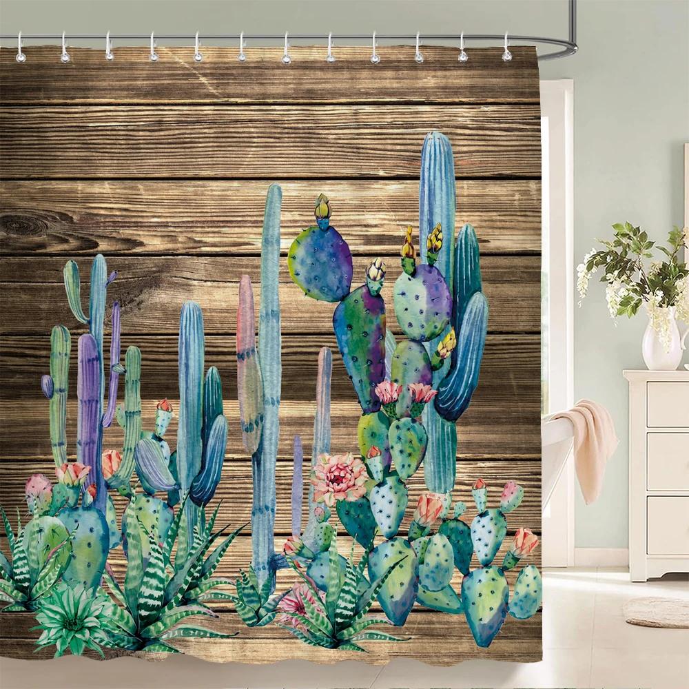 Tropical Cactus Shower Curtain Polyester Fabric Bath Curtain For The Bathroom Decorations Multi-Size Printed Shower Curtains
