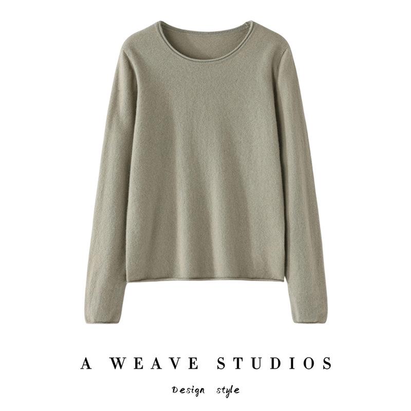 Pull en cachemire 100 % pur pour femme, coupe ample, ourlet roulé, col rond, manches longues, tricot pour l'automne et l'hiver
