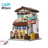 Cada Japanese Sushi HouseBricks Shop LED Japanese Steamed Bun House Building Blocks Summer Cafe Cada Toy Street View Series Set