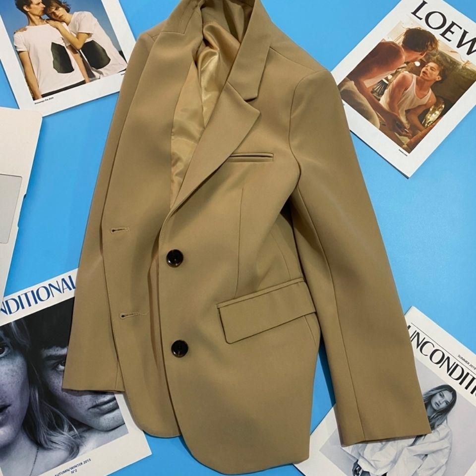 

Модное осеннее новое корейское свободное повседневное пальто в стиле ретро, ​​женский костюм, черная тонкая рабочая одежда, куртка XL хаки