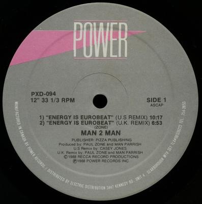 12-Zoll Schallplatte MAN 2 MAN Energy Is Eurobeat PXD094 Power Records 1988 Kanada Dance Electronica Gebraucht