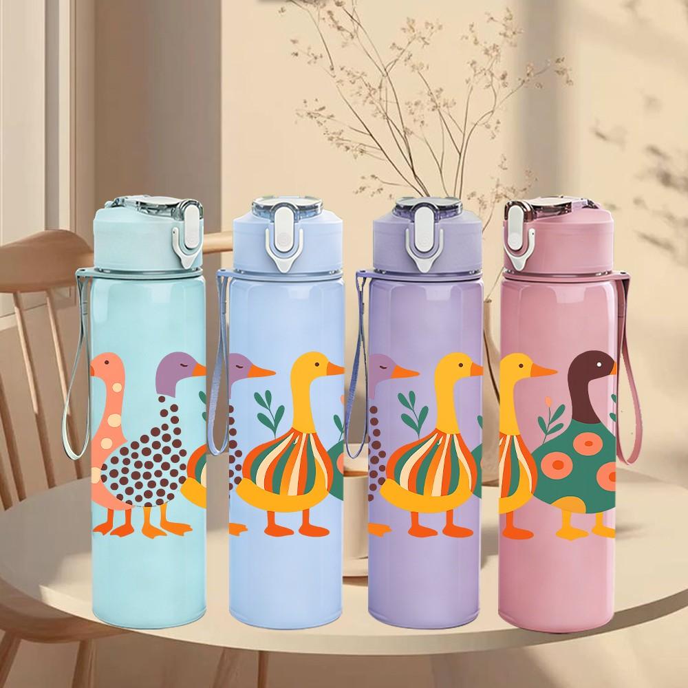 1PC Colorful Flamingo Bird 750ml Color Plastic Sports Water Bottle Leakproof Flip Straw Lid Suitable for Sports Office Home Use