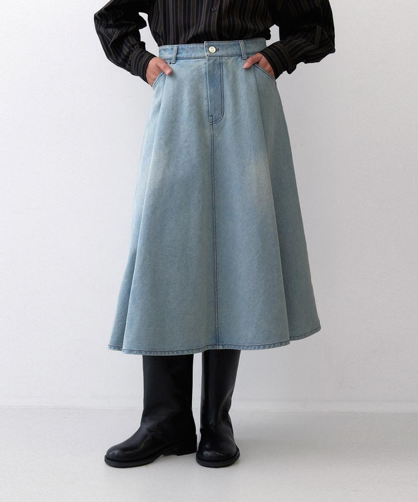 Epinggeulleo Denim Flare Skirt - Tin Blue