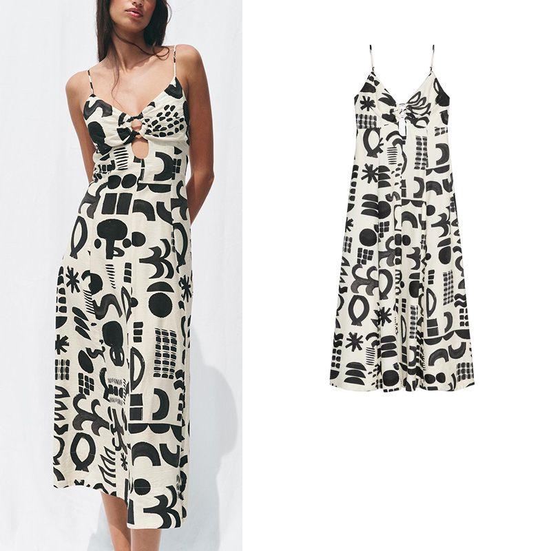 Summer New Product Women's Clothes Seaside Vacation Style Fashion Dignified Hollow Design Print Dress 3476595