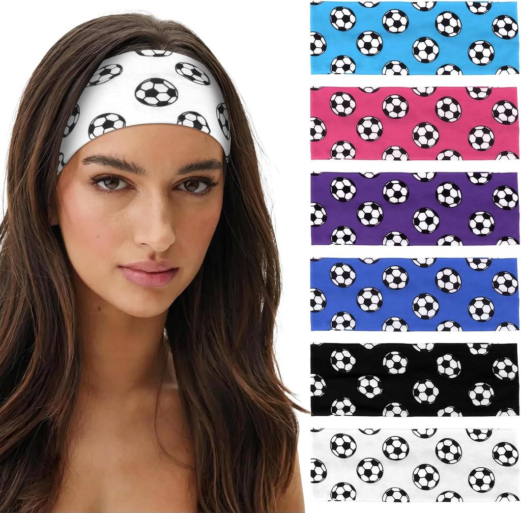 6 Pcs Soccer Headbands for Women Girls Elastic Sweatband Headbands Adjustable Athletic Headband for Daily, Running, Football