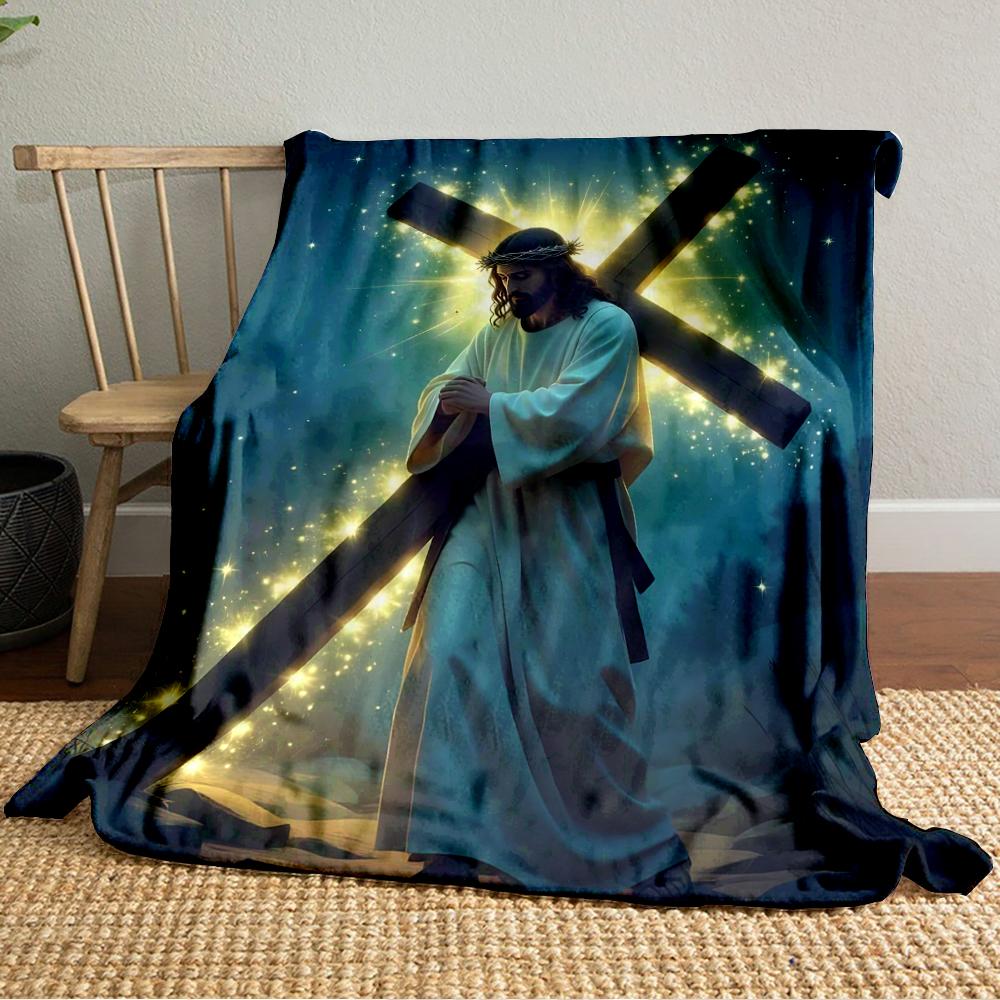 Religious Icon Jesus Carrying Cross BlanketFlannel Blanket for Bedroom, Living Room, Sofa, and Nap