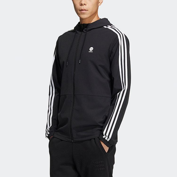 adidas Neo Striped Hooded Jacket Men Outerwear Black HD4670