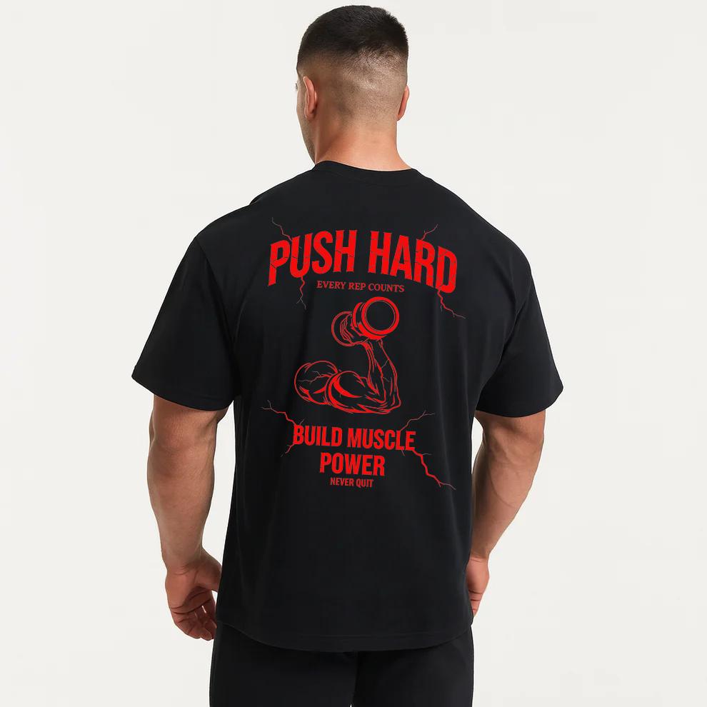 Mens printed Tshirt black for gym 100 cotton loosefitting shortsleeved breathable sports shirt