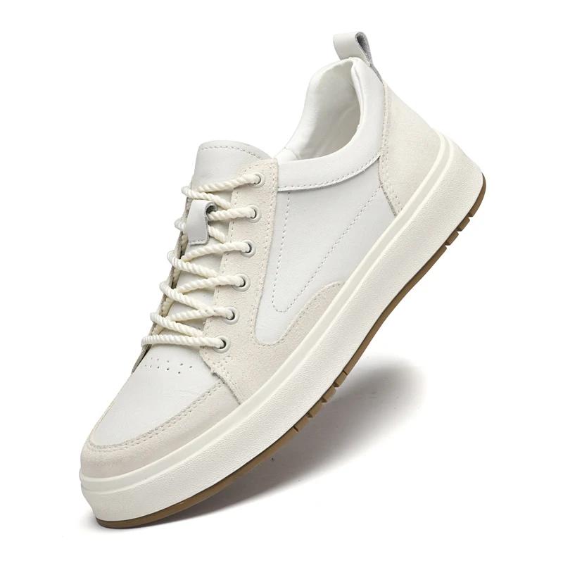 

Fashion New Mens Sneakers Genuine Leather Outdoor Casual Shoes Fashion Lace-up White Shoes for Men Walking Shoes Tennis Masculino Sport 38 белый