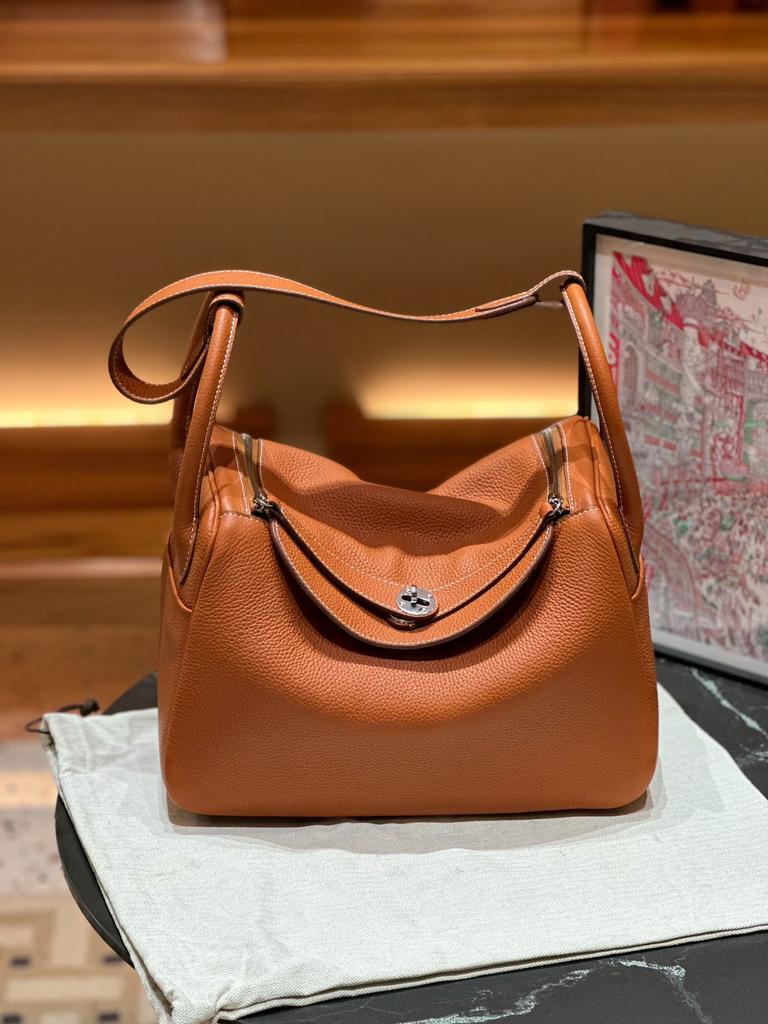 30TC Top Layer Cowhide Lock Plain Weave Coffee Tote Bag Large Capacity Real Leather Organizer Womens Bag