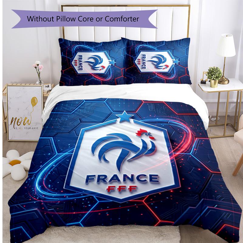 France Football Printed Bedding 3 Piece Set Cozy Breathable Bed Cover Set as Housewarming Holiday Gift
