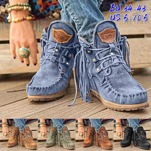 Botas planas con flecos estilo vintage para mujer comprar a buen precio —  entrega gratuita, reseñas reales con fotos — Joom
