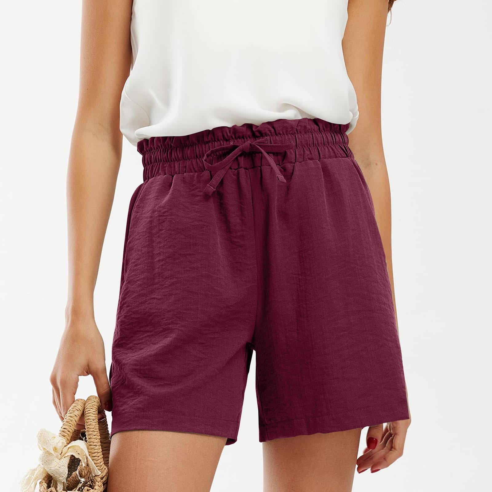 

Летние женские шорты с высокой посадкой однотонные - Европейский и американский стиль Medium вино красного