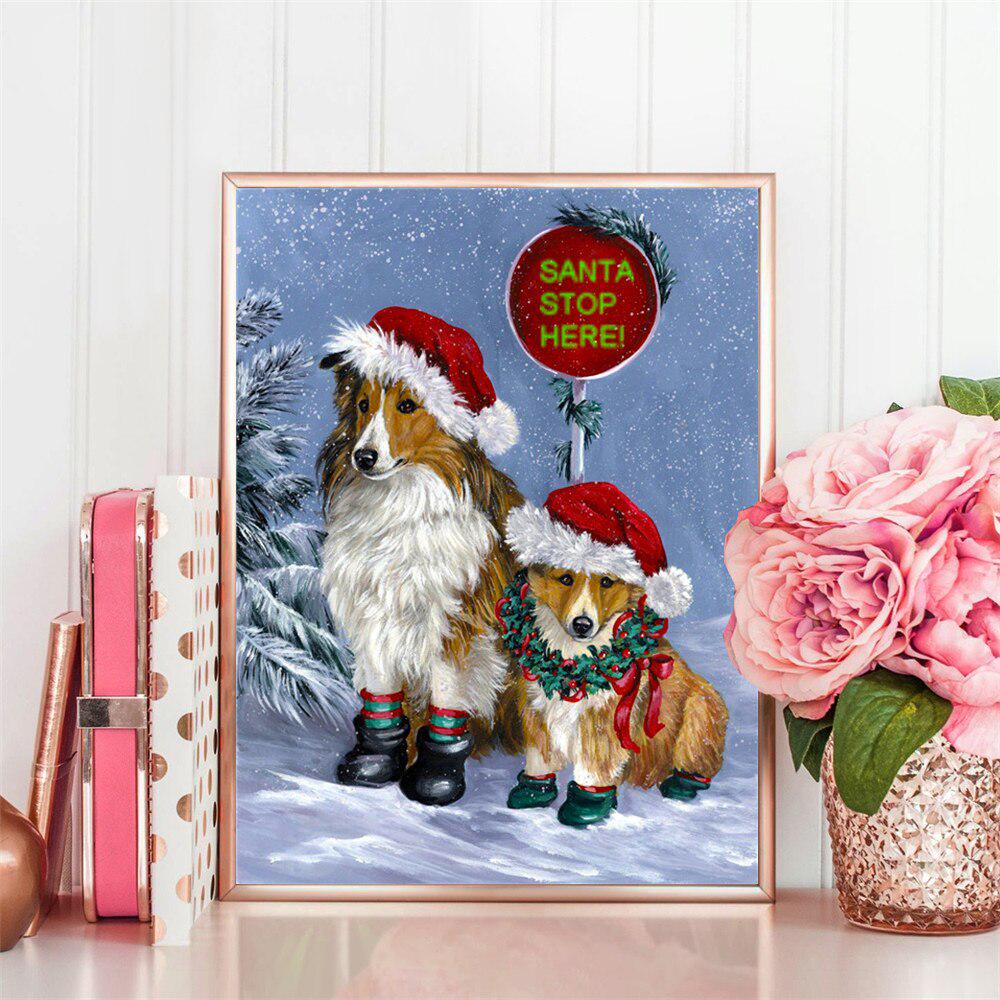Diamond Painting Set Winter 5D DIY Stickerei Diamant Mosaik Hund Kreuzstich Tier Weihnachtsgeschenk