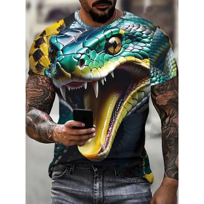 Magliette alla moda con serpente per uomo stampate in 3D con divertente motivo animale, t-shirt oversize estiva di tendenza hip hop casual con scollo a O