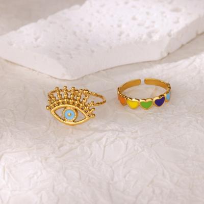 New Heart-shaped Ring Women's Color Dripping Oil Adjustable Opening Love Devil's Eye Ring Niche