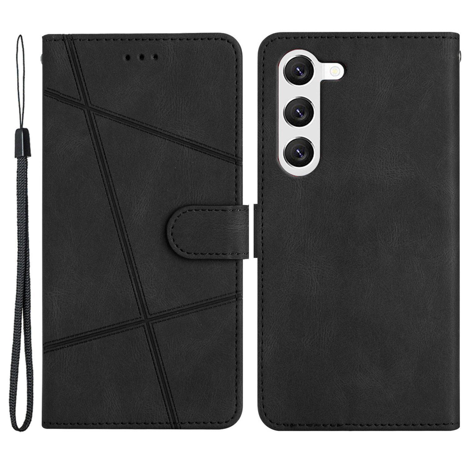 

For Samsung Galaxy A05s 4G Wallet PU Leather Stand Case Imprinted Lines Crazy Horse Texture Phone Cover Black