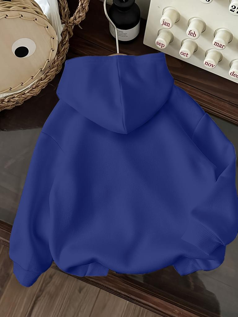 Trendy Polyester Sweatshirt med Bogtryk til Drenge og Piger – Afslappet Efterårs-/Vinter Langærmet Pullover med Ærmegrafik