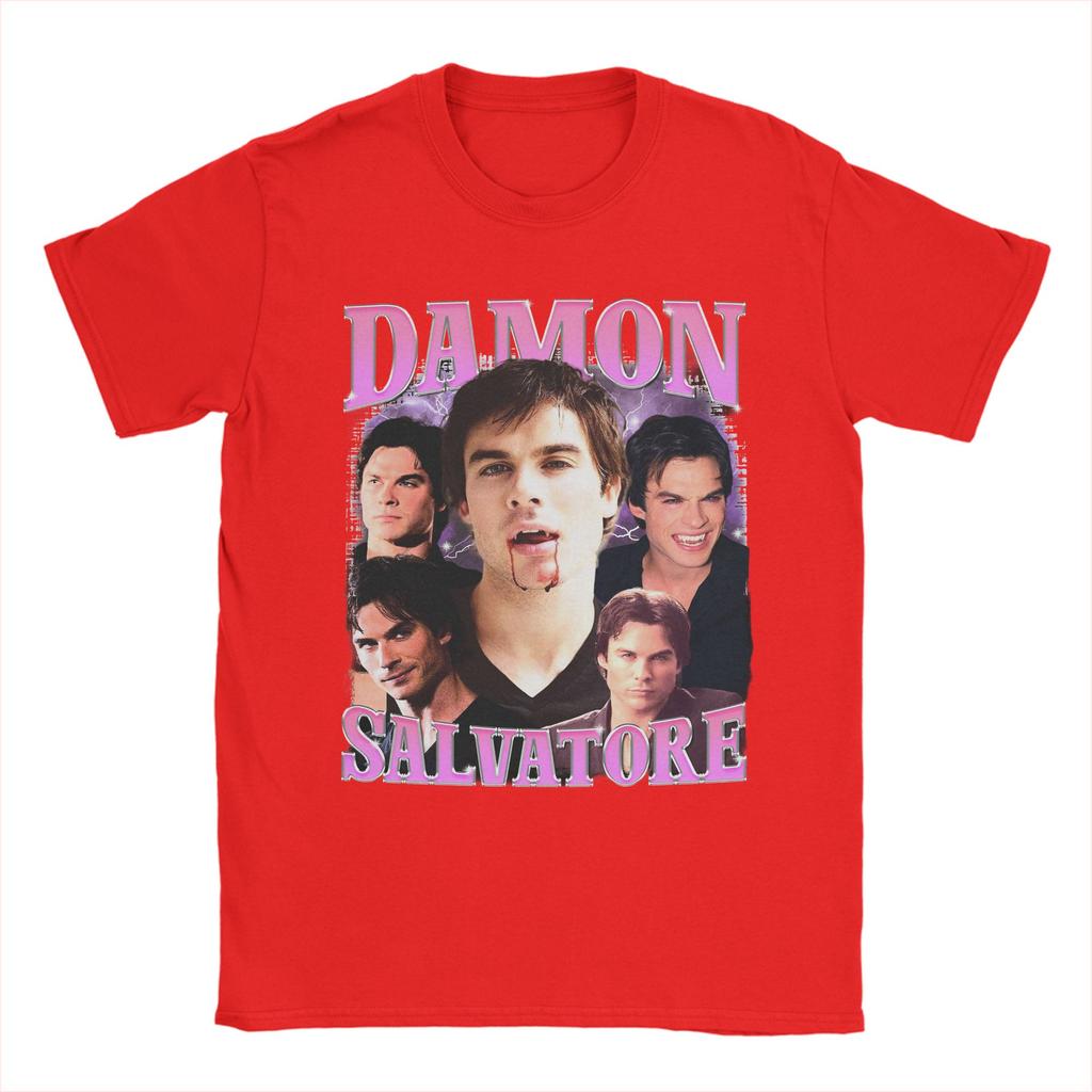 Damon Salvatore Ian Somerhalder TShirts for Unisex   Novelty Cotton Tees O Neck Short Sleeve T Shirts Graphic Printed Tops