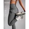 Damen gefälschte zweiteilige Haifisch-Leggings, hohe Taille, schlank, Po-Hebend, ausgestellte Yogahose für Frühling Herbst