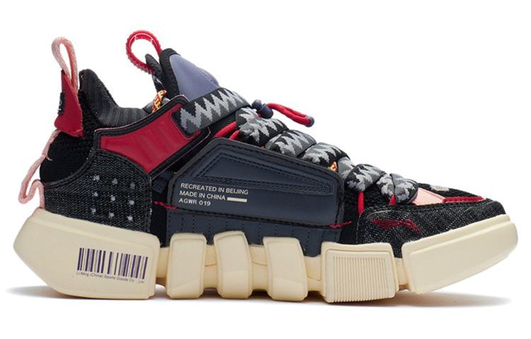 Li Ning Textile, Leather Slip Resistant Abrasion Resistant Low top Casual Shoes Men's Ebony Black AGWR019-2