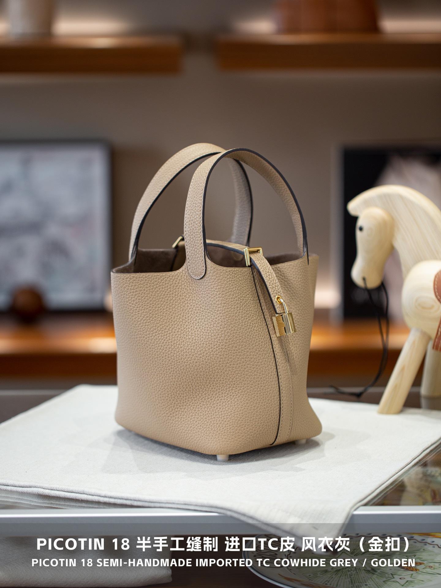 Borsa Tote Picotin18 a Mezzo Manico in Pelle Bovina di Primo Strato Cento Stili Classica Borsa da Donna Borsa a Mano 18cm