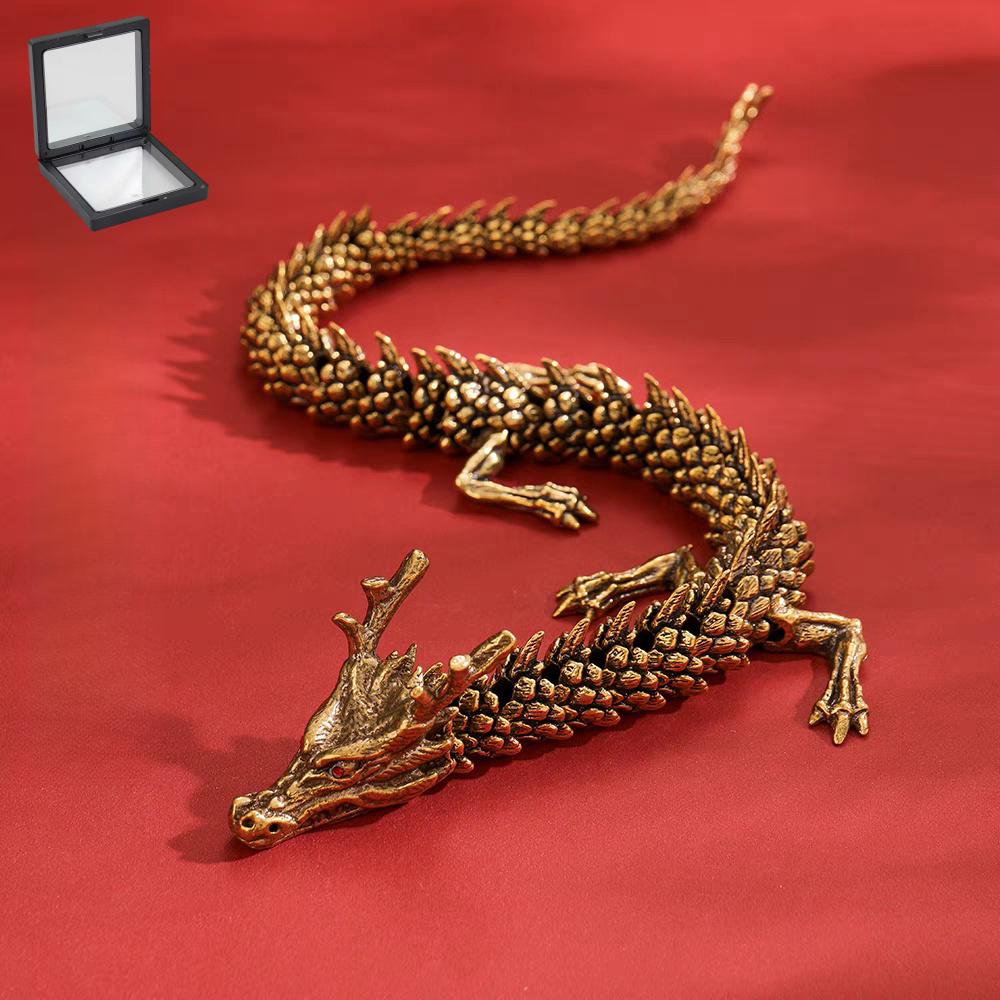 

3D Dragon Statue Ornament Moveable Body Joints Ancient Copper Desktop Office ornament Brass Crafts Home Decoration Gifts 25cm золотой